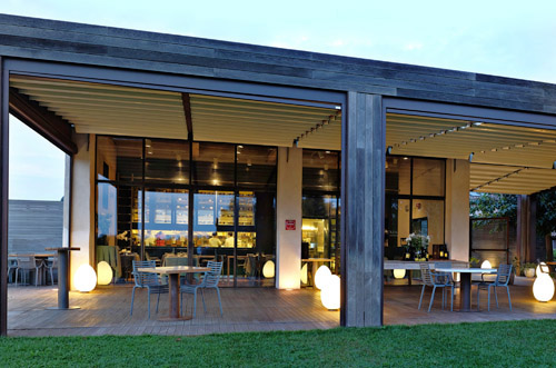 View of the resort restaurant on the edge of the vineyard, Mazzorbo, Venice, by Sydney Photographer, Kent Johnson.