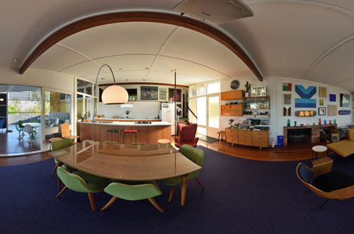Virtual tour of Mid Century Modern, Eisenmenger House by architect Barry Walduck, built in 1961, Carina, Brisbane, Australia. 360 degree heritage architecture panorama photography.