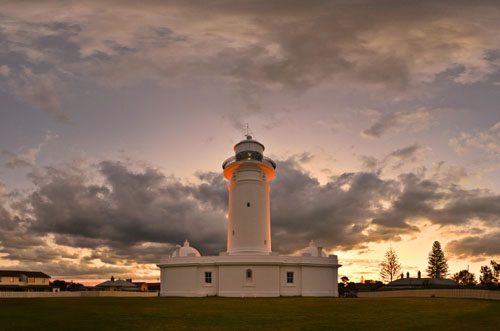 Virtual tour of Macquarie Lighthouse at Dusk, equirectangular 360 degree panorama image.