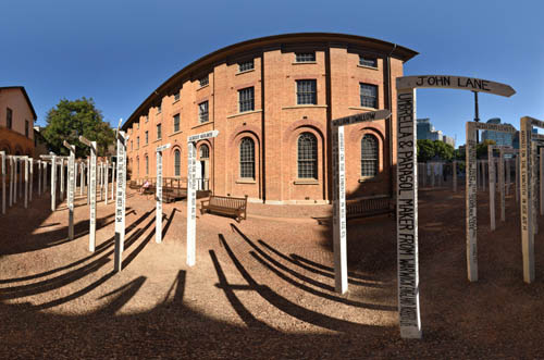 Who goes here? Art Installation by Fiona Hall, a virtual tour of the installation at Hyde Park Barracks Museum, Sydney Australia. 360 degree art and heritage architecture panorama photography.