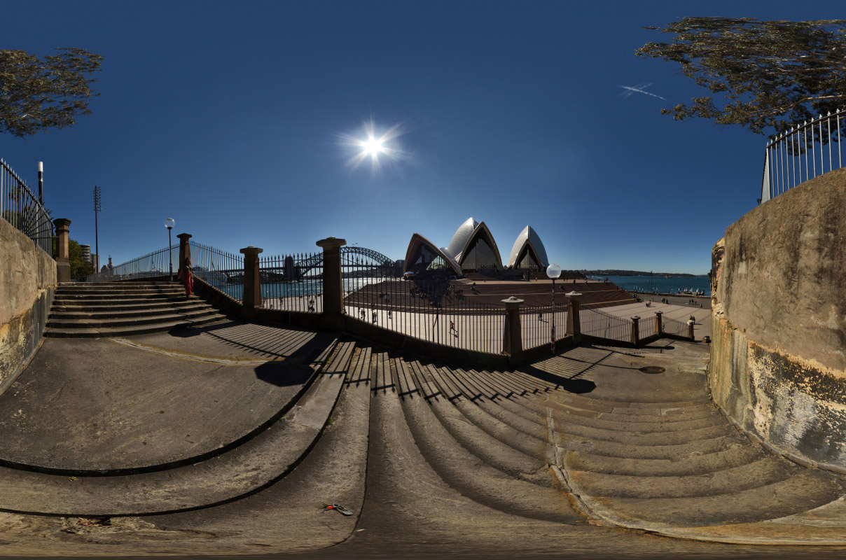 Virtual tour of Sydney Opera House from the Tarpian Stairs, one of several 360° photographs of the UNESCO listed building 