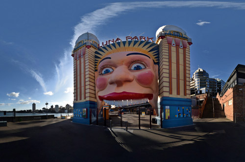 The colourful face entrance to Luna Park, Milsons point, virtual tour of Sydney